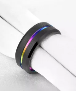 Tungsten Carbide 8mm Black Wedding Band with Rainbow Groove