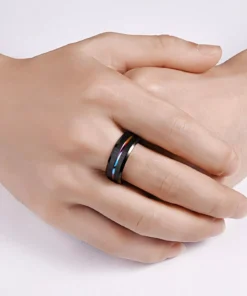 Tungsten Carbide 8mm Black Wedding Band with Rainbow Groove