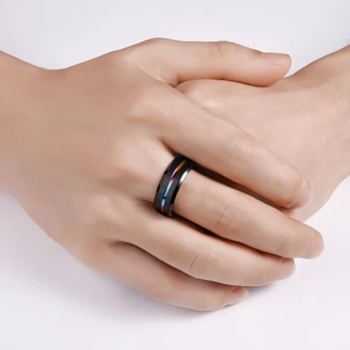 Tungsten Carbide 8mm Black Wedding Band with Rainbow Groove