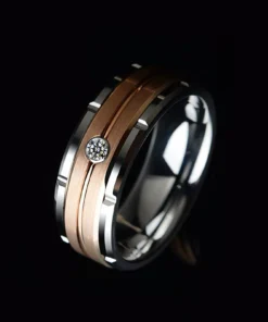 Men’s Tungsten Carbide 8mm Wedding Band with Brown and White Zircon