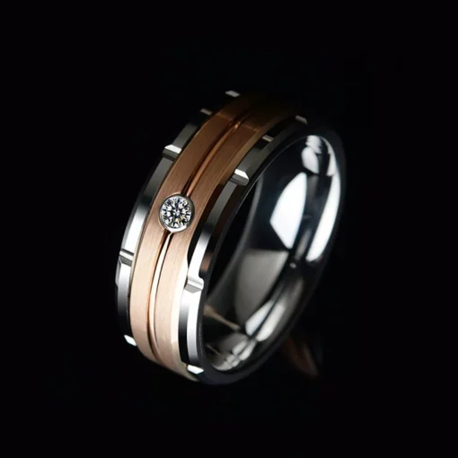 Men’s Tungsten Carbide 8mm Wedding Band with Brown and White Zircon