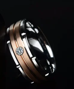 Men’s Tungsten Carbide 8mm Wedding Band with Brown and White Zircon