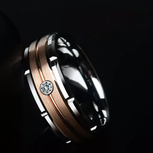 Men’s Tungsten Carbide 8mm Wedding Band with Brown and White Zircon