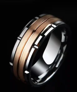 Men’s Tungsten Carbide 8mm Wedding Band with Brown and White Zircon