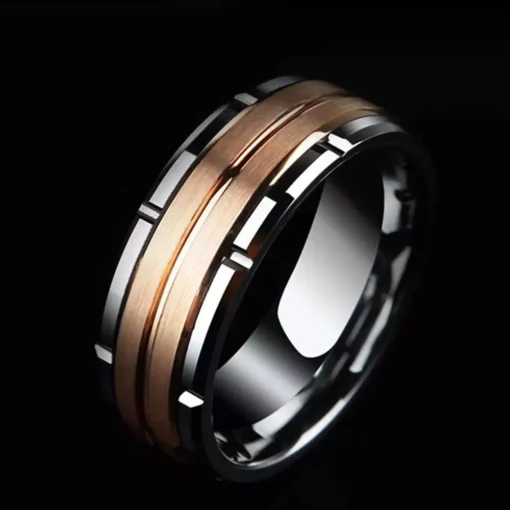 Men’s Tungsten Carbide 8mm Wedding Band with Brown and White Zircon