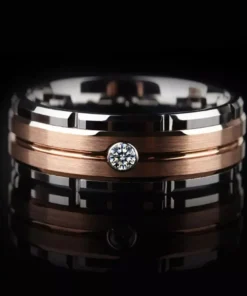 Men’s Tungsten Carbide 8mm Wedding Band with Brown and White Zircon