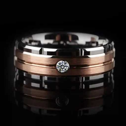 Men’s Tungsten Carbide 8mm Wedding Band with Brown and White Zircon