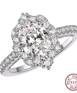 Luxury 925 Sterling Silver Oval Cut Engagement Ring with 2.7Ct Cubic Zircon