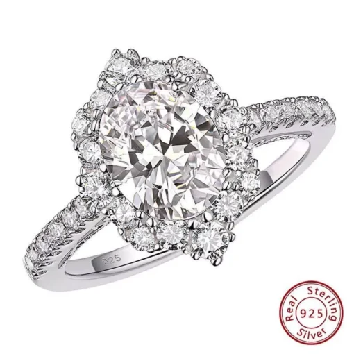 Luxury 925 Sterling Silver Oval Cut Engagement Ring with 2.7Ct Cubic Zircon