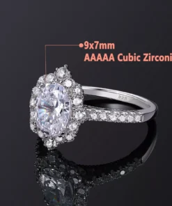 Luxury 925 Sterling Silver Oval Cut Engagement Ring with 2.7Ct Cubic Zircon