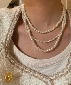 Elegant Multilayer Simulated Pearl Necklace