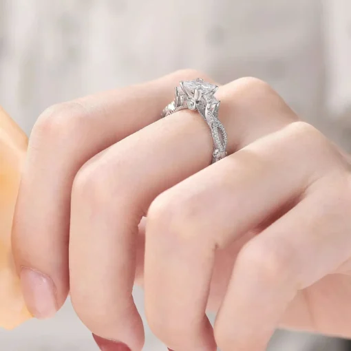 Sterling Silver Princess Cut Cubic Zirconia Engagement Ring
