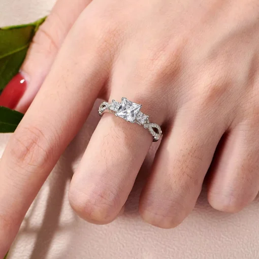Sterling Silver Princess Cut Cubic Zirconia Engagement Ring