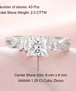 Sterling Silver Princess Cut Cubic Zirconia Engagement Ring