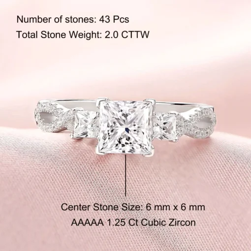Sterling Silver Princess Cut Cubic Zirconia Engagement Ring
