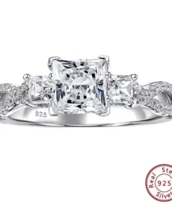 Sterling Silver Princess Cut Cubic Zirconia Engagement Ring