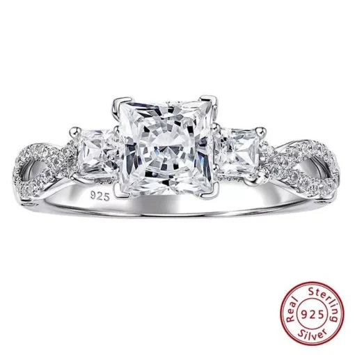 Sterling Silver Princess Cut Cubic Zirconia Engagement Ring