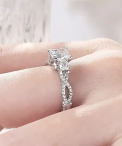 Sterling Silver Princess Cut Cubic Zirconia Engagement Ring