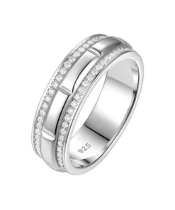 Sterling Silver Men’s Wedding Band with Round Cut Cubic Zircon