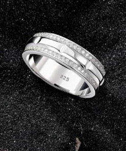 Sterling Silver Men’s Wedding Band with Round Cut Cubic Zircon