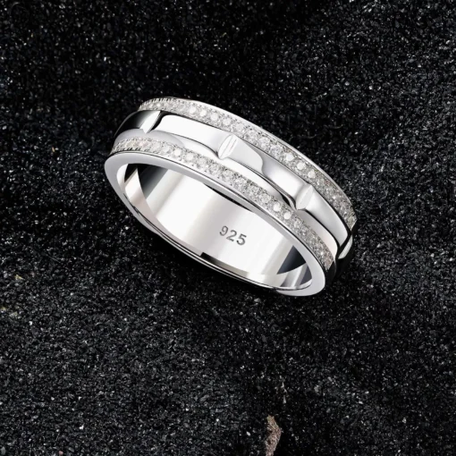 Sterling Silver Men’s Wedding Band with Round Cut Cubic Zircon