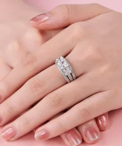 Princess Cut Sterling Silver Engagement Ring Set with CZ Stones