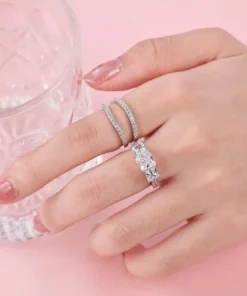 Princess Cut Sterling Silver Engagement Ring Set with CZ Stones