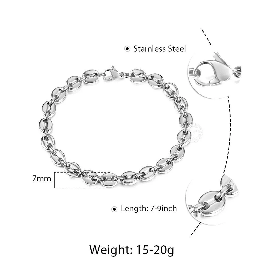 Stainless Steel Coffee Beans Link Chain Bracelet