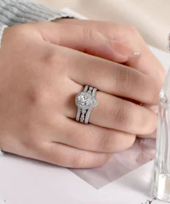 Sterling Silver Pear Cut Zircon Engagement Ring Set