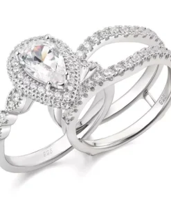 Sterling Silver Pear Cut Zircon Engagement Ring Set