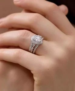 Sterling Silver Pear Cut Zircon Engagement Ring Set