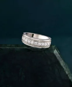 Sterling Silver Round Cut Cubic Zircon Men’s Wedding Band