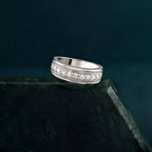 Sterling Silver Round Cut Cubic Zircon Men’s Wedding Band