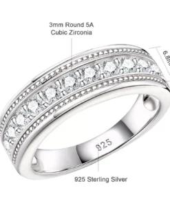 Sterling Silver Round Cut Cubic Zircon Men’s Wedding Band