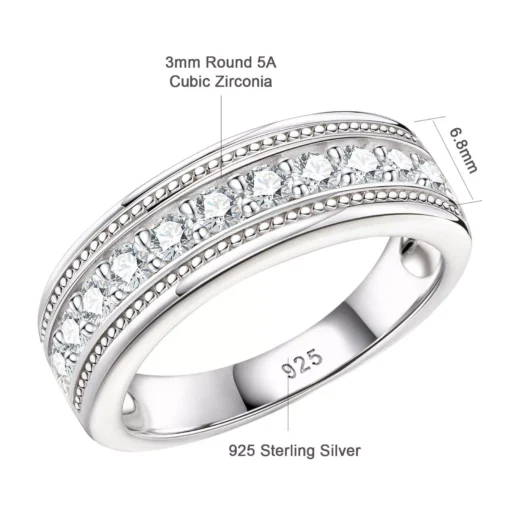 Sterling Silver Round Cut Cubic Zircon Men’s Wedding Band