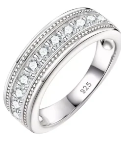 Sterling Silver Round Cut Cubic Zircon Men’s Wedding Band