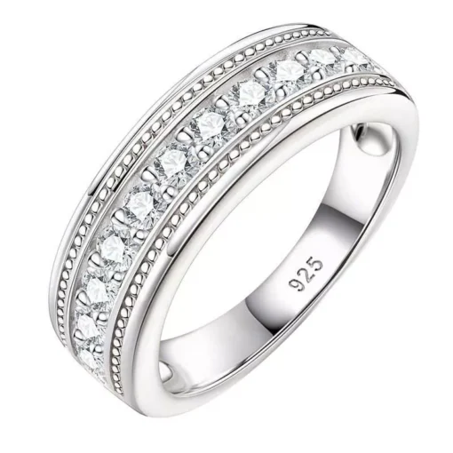 Sterling Silver Round Cut Cubic Zircon Men’s Wedding Band