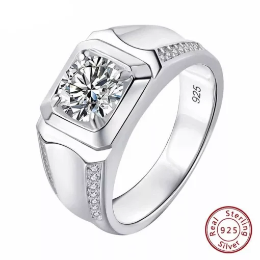 Luxurious 925 Sterling Silver 2Ct Moissanite Men’s Wedding Ring