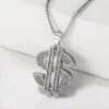 Stylish Gold & Silver CZ Dollar Symbol Pendant Necklace