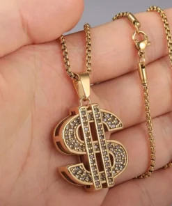 Stylish Gold & Silver CZ Dollar Symbol Pendant Necklace