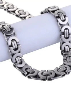 11mm Stainless Steel Flat Byzantine Link Chain Necklace