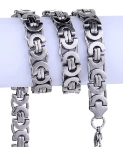 11mm Stainless Steel Flat Byzantine Link Chain Necklace