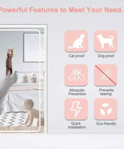 Reinforced Cat-Proof Fiberglass Door Screen with Easy-Install Zipper and Velcro