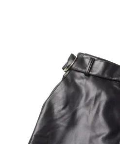High Waist Solid Patchwork Leather Cargo Pants