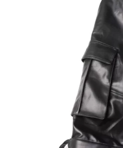 High Waist Solid Patchwork Leather Cargo Pants