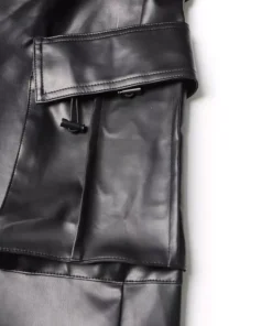 High Waist Solid Patchwork Leather Cargo Pants