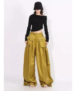 High Waist Solid Casual Wide Leg Pants
