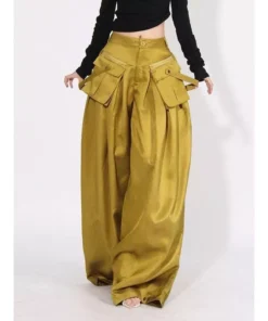 High Waist Solid Casual Wide Leg Pants