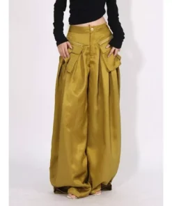 High Waist Solid Casual Wide Leg Pants