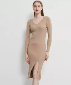 Elegant Lace-Up Knitted Midi Dress